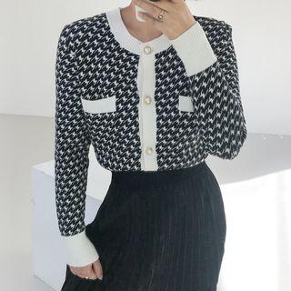 Crew-neck Houndstooth Cardigan