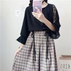 Lace Panel Blouse / Plaid A-line Skirt