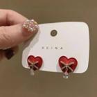 Heart Bow Alloy Earring 1 Pair - S925 Silver Needle - Red - One Size