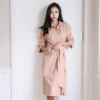 Tie-waist Cotton Midi Shirtdress