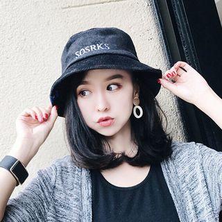 Letter Embroidered Corduroy Bucket Hat