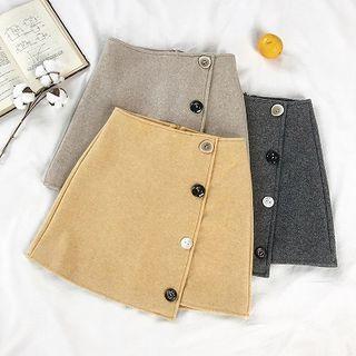 Asymmetric Single-breasted High-waist A-line Skirt