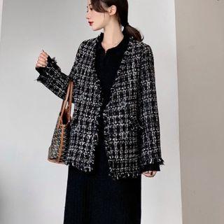 Double-breasted Tweed Jacket As Shown In Figure - One Size