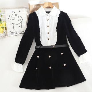 Long-sleeve Two Tone Buttoned Dress