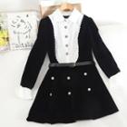 Long-sleeve Two Tone Buttoned Dress