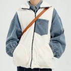 Denim Panel Fleece Zip-up Jacket