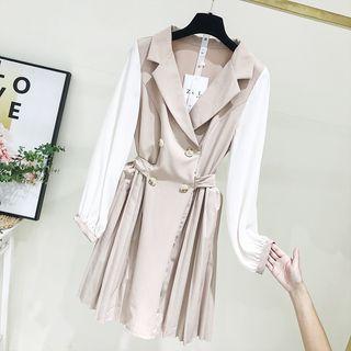 Long-sleeve Double Breasted Dress Pink - One Size