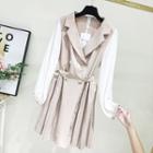 Long-sleeve Double Breasted Dress Pink - One Size