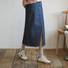 Fringed Denim H-line Long Skirt