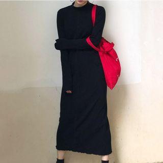 Long-sleeve Mock Neck Midi T-shirt Dress