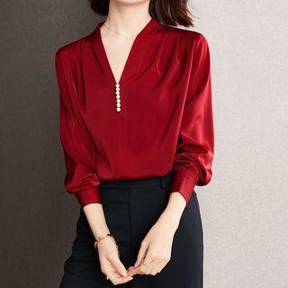V-neck Beaded Chiffon Blouse
