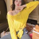 Long-sleeve Slit Bow Top