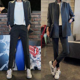 Set: Double-breasted Striped Blazer + Dress Pants
