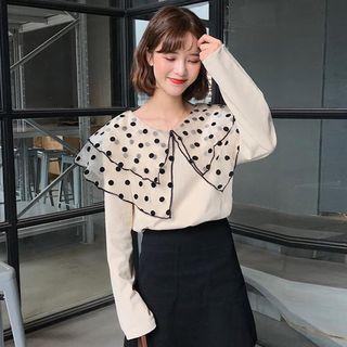 Long-sleeve Mesh Collar Top