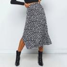 Leopard Print Slit Midi A-line Skirt