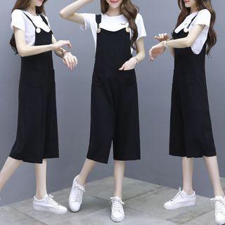 Set: Plain Short-sleeve T-shirt + Cropped Jumper Pants