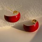 Glaze Alloy Open Hoop Earring 1 Pair - 925 Silver Needle - Stud Earring - Glazed - Red - One Size