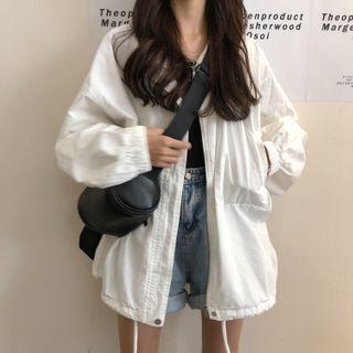 Plain Zip Baseball Jacket White - One Size