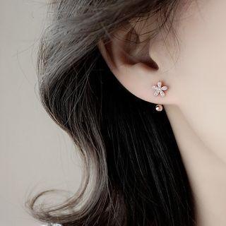Flower Rhinestone Sterling Silver Swing Earring