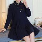 Letter Embroidered Collared Long Sleeve Dress
