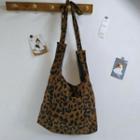 Leopard Print Corduroy Shopper Bag Dark Brown - One Size