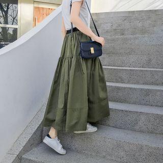 Shirred Midi A-line Skirt