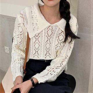 Collared Pointelle Knit Sweater