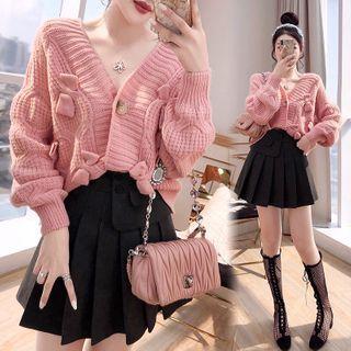 Set: Pleated Mini A-line Skirt + Cardigan