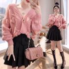 Set: Pleated Mini A-line Skirt + Cardigan