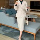 Tie-waist Wrap Jacket / Midi Straight-fit Skirt