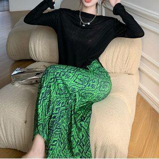 Long-sleeve T-shirt / Pattern Midi Mermaid Skirt