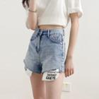 High-waist Washed Printed Letter Wide Leg Shorts