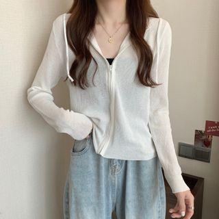 Hooded Zip Lightweight Cardigan