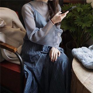 Set: Long-sleeve See-through Top + Loose-fit Slipdress