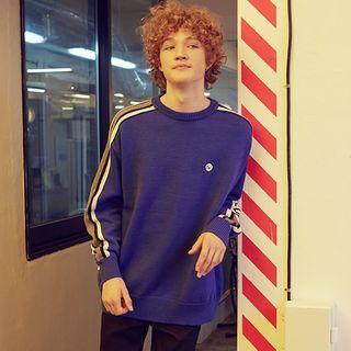 [r:lol] Couple Logo-embroidered Contrast-trim Sweater Blue - One Size