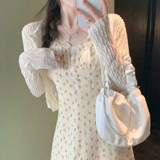 Long-sleeve Plain Cut Out Knit Cardigan