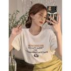 Lettering Short-sleeve Round-neck Top Letter Embroidery - Normal - White - One Size
