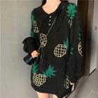 Balloon-sleeve Pineapple Print Sweater Dress As Shown In Figure - One Size