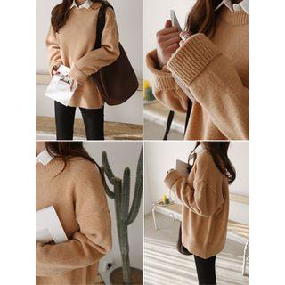 Crew-neck Drop-shoulder Colored Sweater
