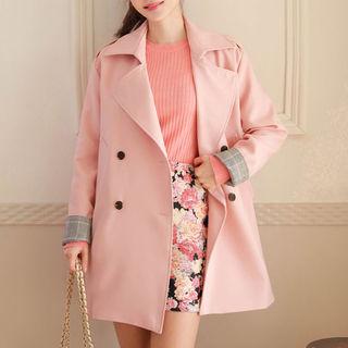 Double-breasted Plaid-cuff Trench Coat