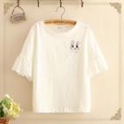 Rabbit Embroiderd Lace Sleeve Top