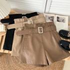 Paperbag High-waist Faux-leather Shorts With Belt