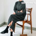 Mockneck Slit-side Maxi Ribbed Dress
