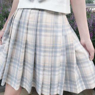 Plaid Midi Skirt / Bow / Set