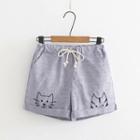 Embroidered Cat Striped Wide-leg Shorts