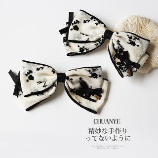 Flower Bow Hair Clip 01 - Black & White - One Size