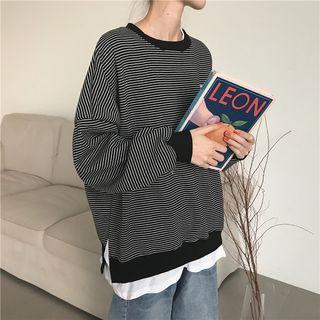 Panel Trim Striped Round Neck Pullover