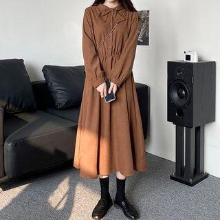 Plain Collared Long-sleeve Dress