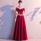 Short-sleeve Fringed Lace Up A-line Gown