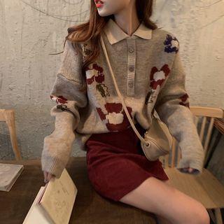 Colorblock Printed Polo Sweater / Mini Skirt